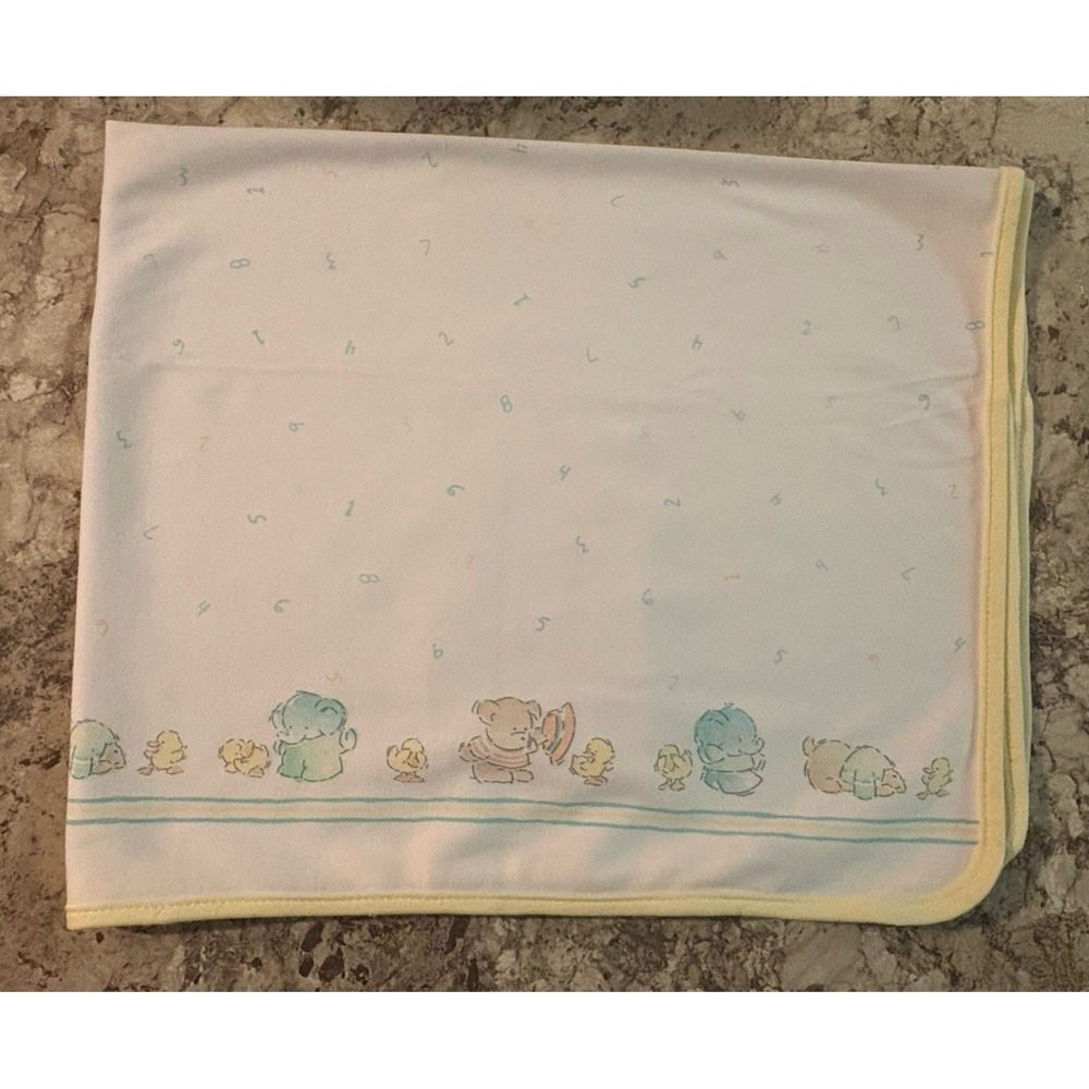 Vintage Carters Duck Elephant Baby Blanket Yellow Trim White Cotton Lovey USA